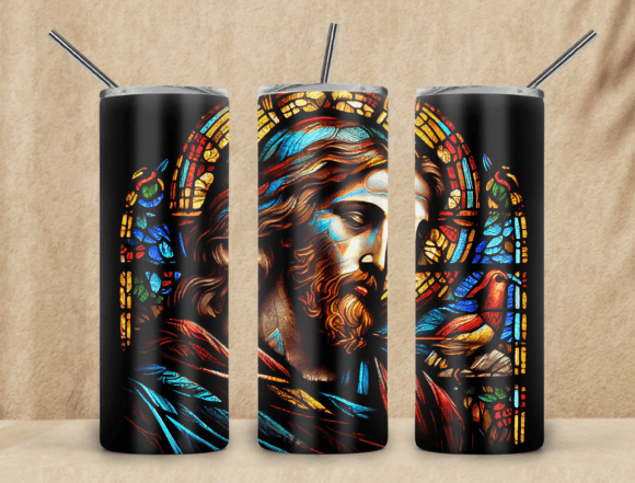 Stained Glass Jesus 20oz Tumbler PNG Graphics